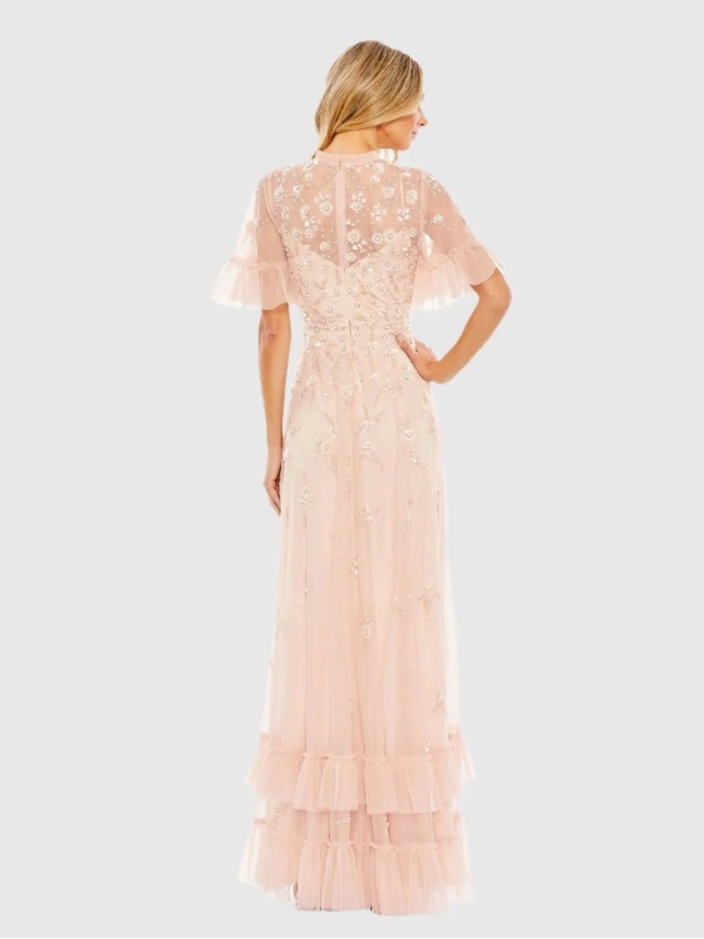 Mac Duggal 9199 Ruffled Floral Embellished Flutter Sleeve A-Line Gown Sz 16 NWT - Picture 3 of 12
